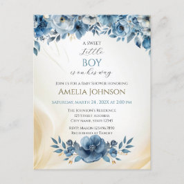Blue Modern Floral Watercolor Babydusche Postkarte