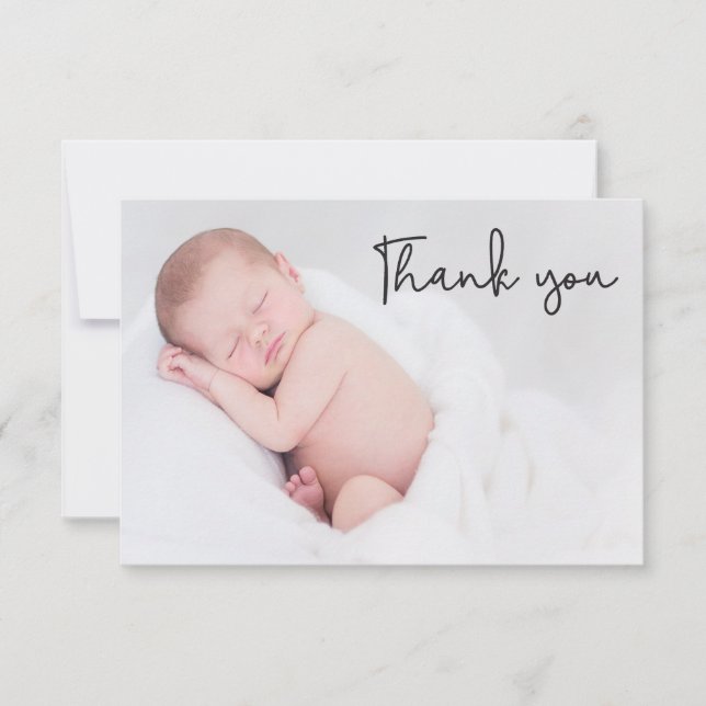 Blue Modern Foto Baby Boy Dusche Vielen Dank Dankeskarte (Vorderseite)