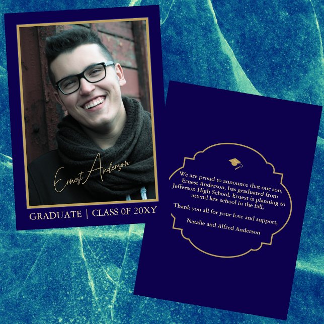 Blue Modern Foto Graduate Abschluss Ankündigung (Von Creator hochgeladen)