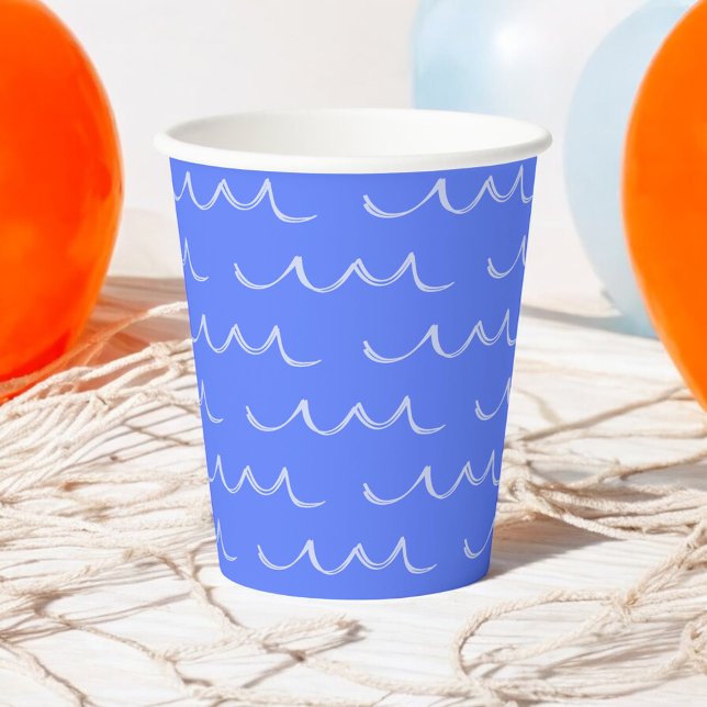 Blue Modern French Wave Water Paper Cups Pappbecher (Von Creator hochgeladen)