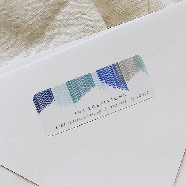 Blue Modern Fringe Rücksendeadressen-Aufkleber (Blue modern fringe return address labels.)