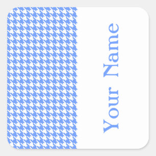 Blue Modern Hahnentrittmuster mit Namen Quadratischer Aufkleber
