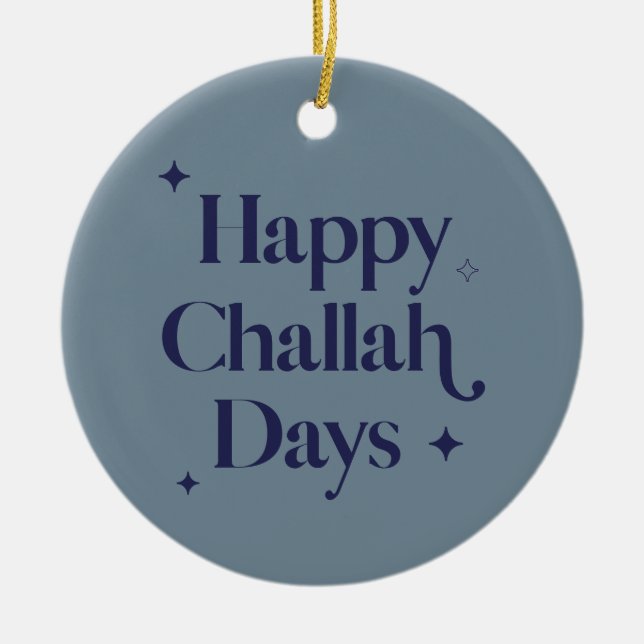 Blue Modern Happy Challah Days Hanukkah Keramik Ornament (Vorne)