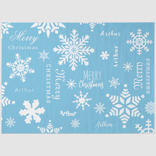 Blue Modern Individuelle Name Christmas Holiday Sn Seidenpapier (Vorderseite)