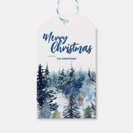 Blue Modern Merry xmas Bäume Wald Raindei Geschenkanhänger