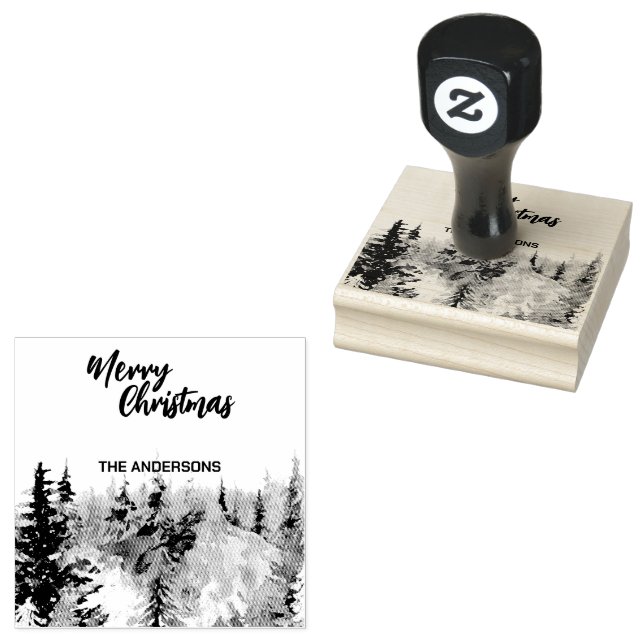 Blue Modern Merry xmas Bäume Wald Raindei Gummistempel (Stempel)