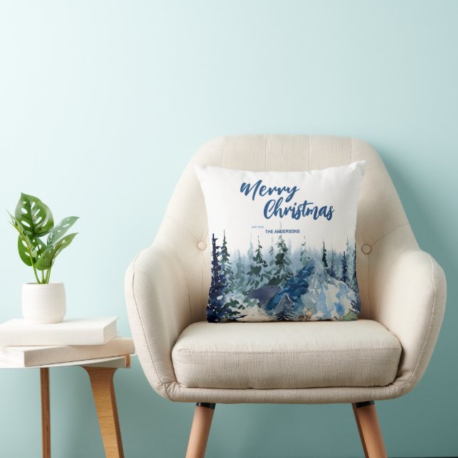 Blue Modern Merry xmas Bäume Wald Raindei Kissen (Stuhl )