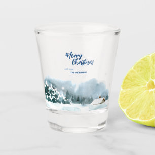 Blue Modern Merry xmas Bäume Wald Raindei Schnapsglas