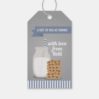 Blue Modern Milk and Cookies Striped Favor Tags Geschenkanhänger