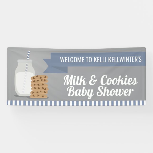 Blue Modern Milk and Cookies Striping Banner (Horizontal)