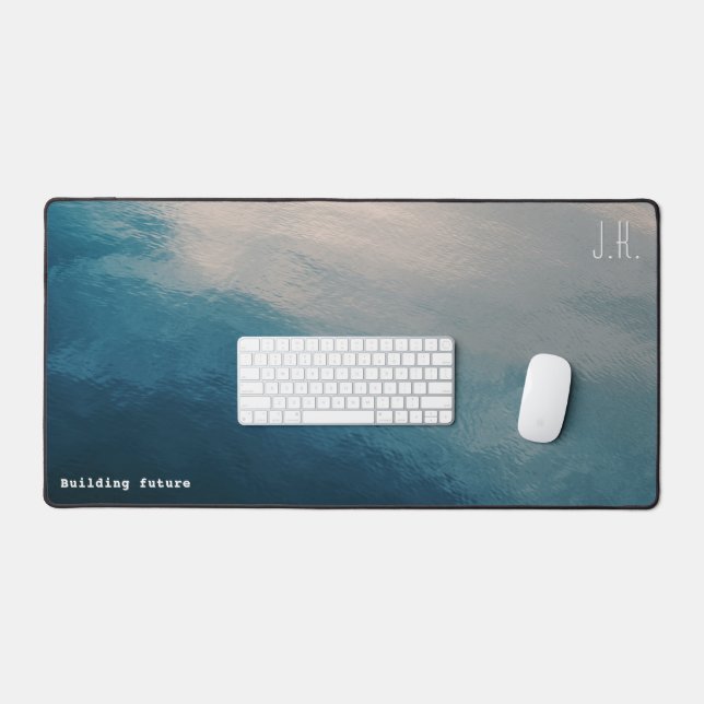 Blue modern minimalist (Custom Text and Initials) Schreibtischunterlage (Tastatur & Maus)