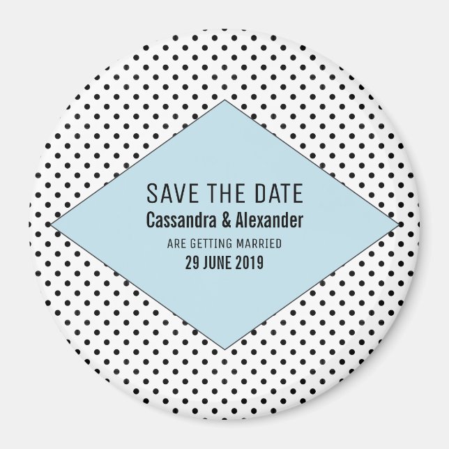 Blue Modern Polka Dots Save the Date Magnet (Vorne)