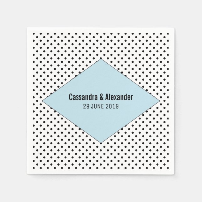Blue Modern Polka Dots Wedding Serviette (Vorderseite)