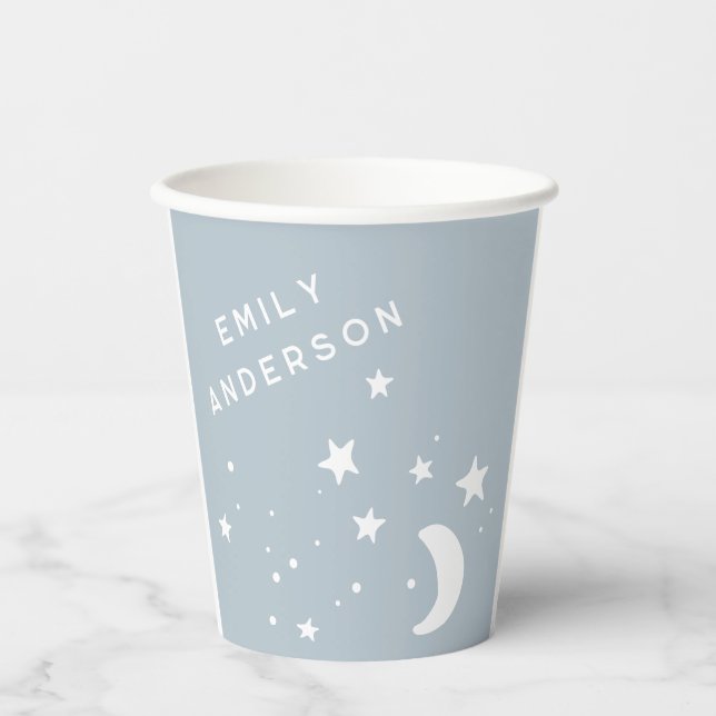 Blue Modern Rainbow and stars White Baby Dusche Pappbecher (Vorderseite)