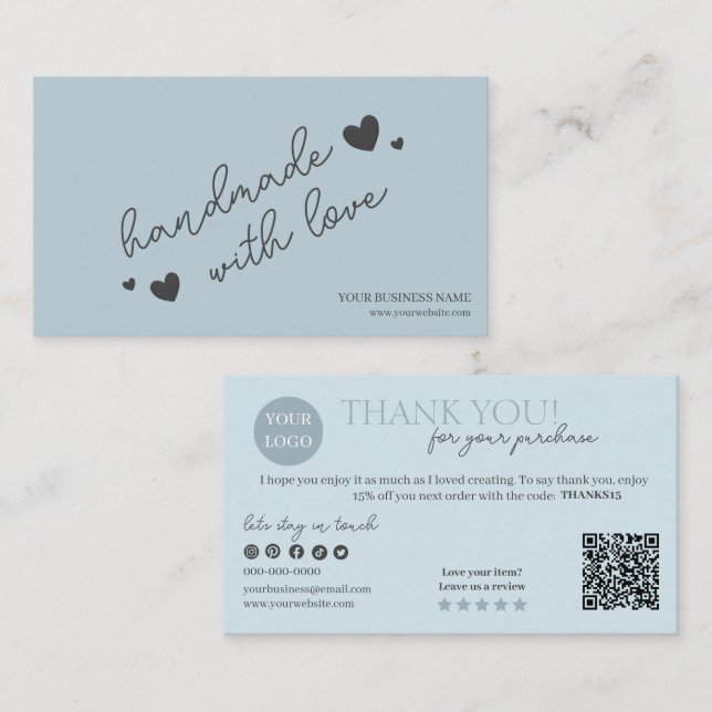 Blue Modern Script QR Code, vielen Dank Visitenkarte (Vorne/Hinten)