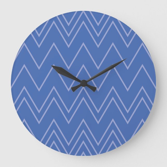 Blue, modern, simple, cool, trendy zigzag pattern große wanduhr (Vorderseite)