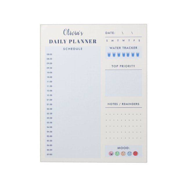 Blue Modern Simple Custom Daily Planner Schedule  Notizblock (Rotiert)