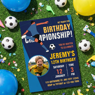 Blue Modern Soccer Kindergeburtstag Championship Einladung