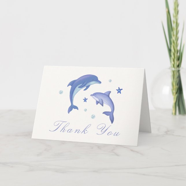 Blue Modern Summer Dolphin Stars Baby Dusche Dankeskarte (Vorderseite)