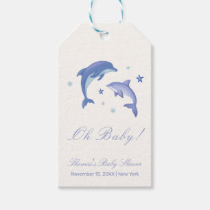 Blue Modern Summer Dolphin Stars Baby Dusche Geschenkanhänger