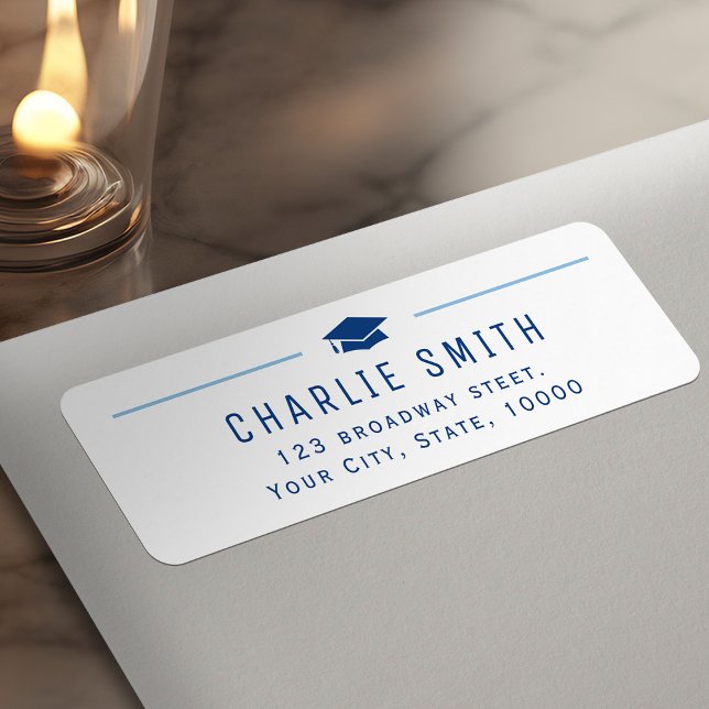 Blue Modern Typografy Graduate Rücksendeadresse (Blue Modern Typography Graduate Return Address Label)
