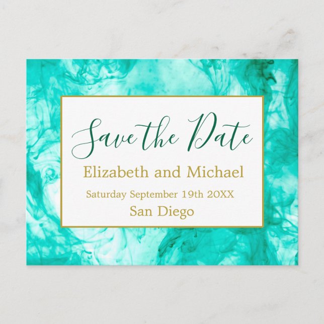 Blue Modern Watercolor QR-Code Save the Date Ankündigungspostkarte (Vorderseite)
