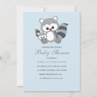 Blue Mom & Bub Racoon Boy Baby shower Invitation