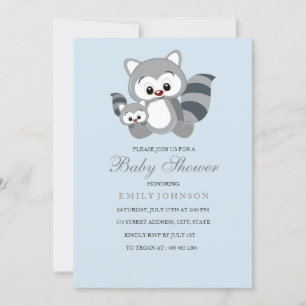 Blue Mom & Bub Racoon Boy Baby shower Invitation