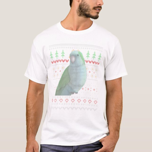 Blue Monk Parakeet Ugly Weihnachtsmuster X-Mas Bi T-Shirt (Vorderseite)
