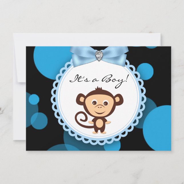 Blue Monkey Baby Dusche Einladung (Vorderseite)