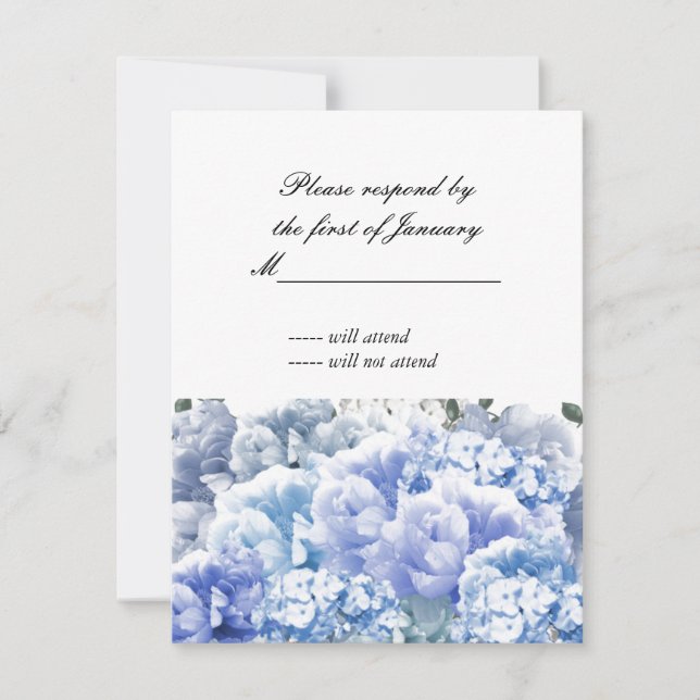 Blue Monochromatic Bouquet of Florals Repcard RSVP Karte (Vorderseite)
