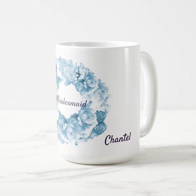 Blue Monochrome Wreath Bridesmaid Tasse (VorderseiteRechts)