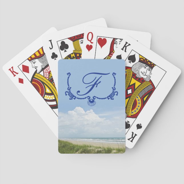 Blue Monogram Beach mit Sand Dune Personalisiert Spielkarten (Rückseite)