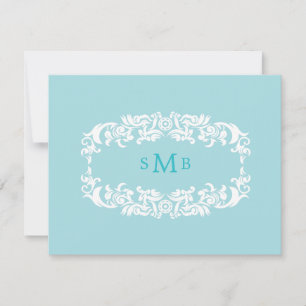 Blue Monogram Brautparty Rezept Card
