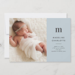 Blue Monogram Classic Baby Boy Foto Birth Ankündigung