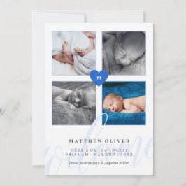 Blue Monogram Foto Collage Baby Ankündigung
