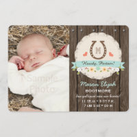 Blue Monogram Horseshoe Faire-part de naissance oc