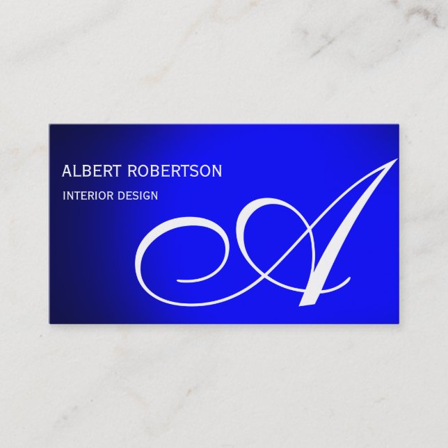 Blue Monogram Interior Designer Business Card Visitenkarte (Vorderseite)