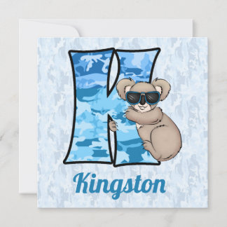 Blue Monogram K Kid's Birthday Party Einladung