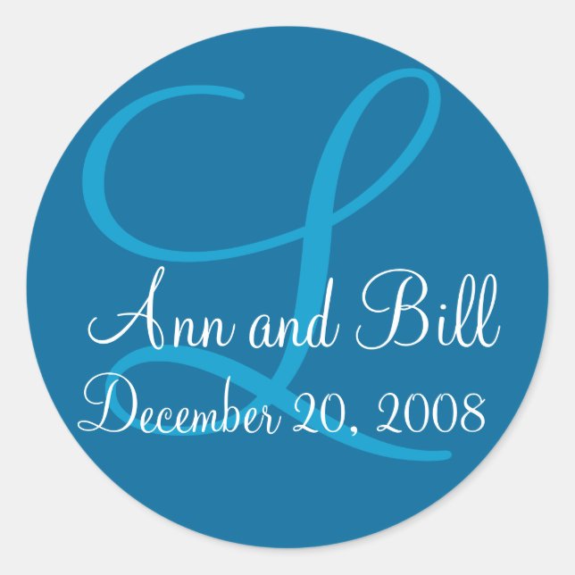Blue Monogram L, First Names and Date Siegel Runder Aufkleber (Vorderseite)
