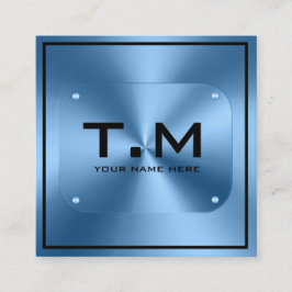 Blue monogram minimalistisch modern quadratische visitenkarte