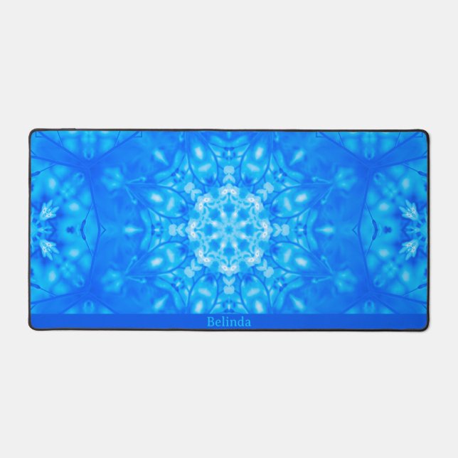 Blue Monogram Name Watercolor Modern Desk Mat Schreibtischunterlage (Vorderseite)