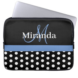 Blue Monogram Schwarz-weiß Polka Dot Laptopschutzhülle