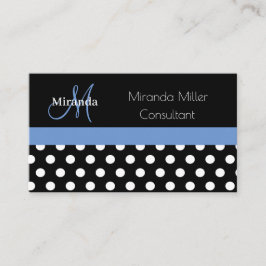 Blue Monogram Schwarz-weiß Polka Dot Visitenkarte