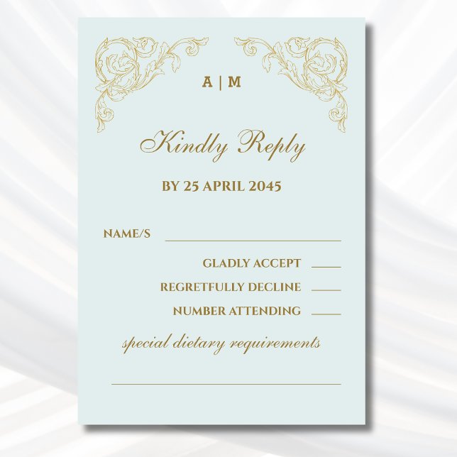 Blue Monogram Vintag Baroque Wedding RSVP Card Karte (Von Creator hochgeladen)
