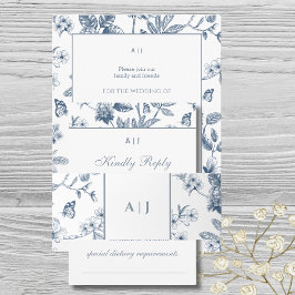 Blue Monogram Vintag Floral French Wedding Einladungsbanderole