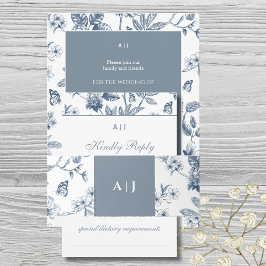 Blue Monogram Vintag Floral French Wedding Einladungsbanderole