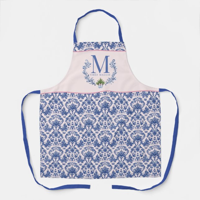 Blue Monogram Wappen mit Weihnachtsbaum Schürze (Vorderseite)