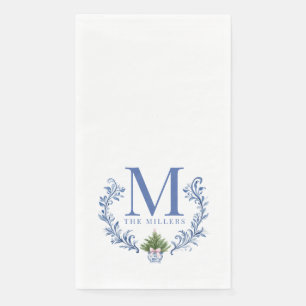 Blue Monogram Wappen mit Weihnachtsbaum Serviette