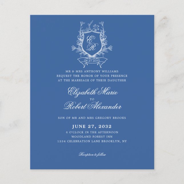 Blue Monogram Wappen Traditionelle Hochzeit (Vorderseite)